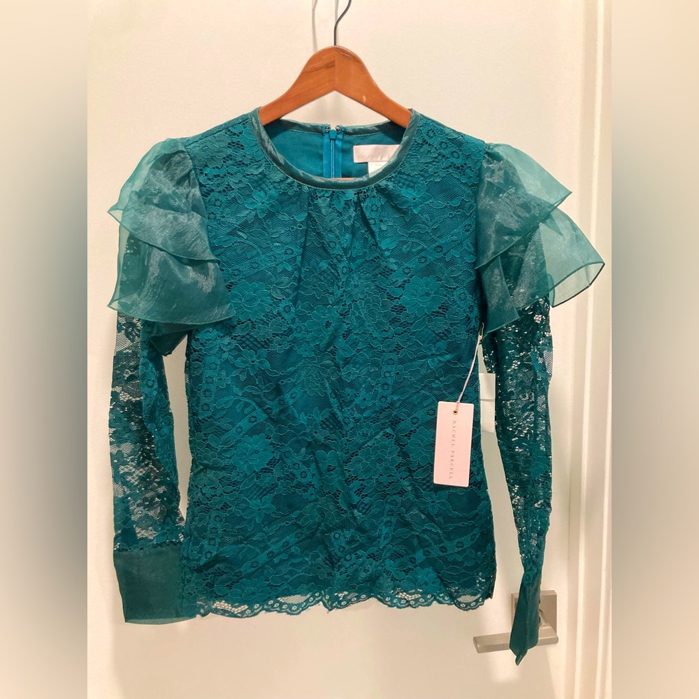 NWT Rachel Parcell XXS green lace blouse